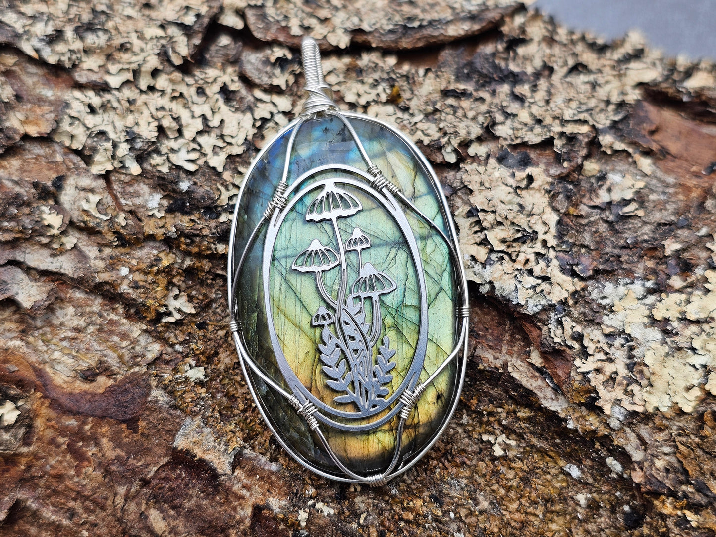 Labradorit | Wald | 925er Silber / Edelstahl | Edelstein Anhänger