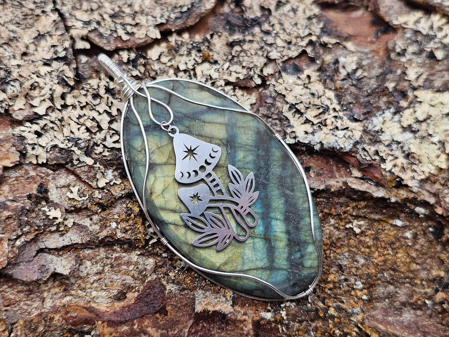 Labradorit matt | Pilze | 925er Silber | Edelstein Anhänger
