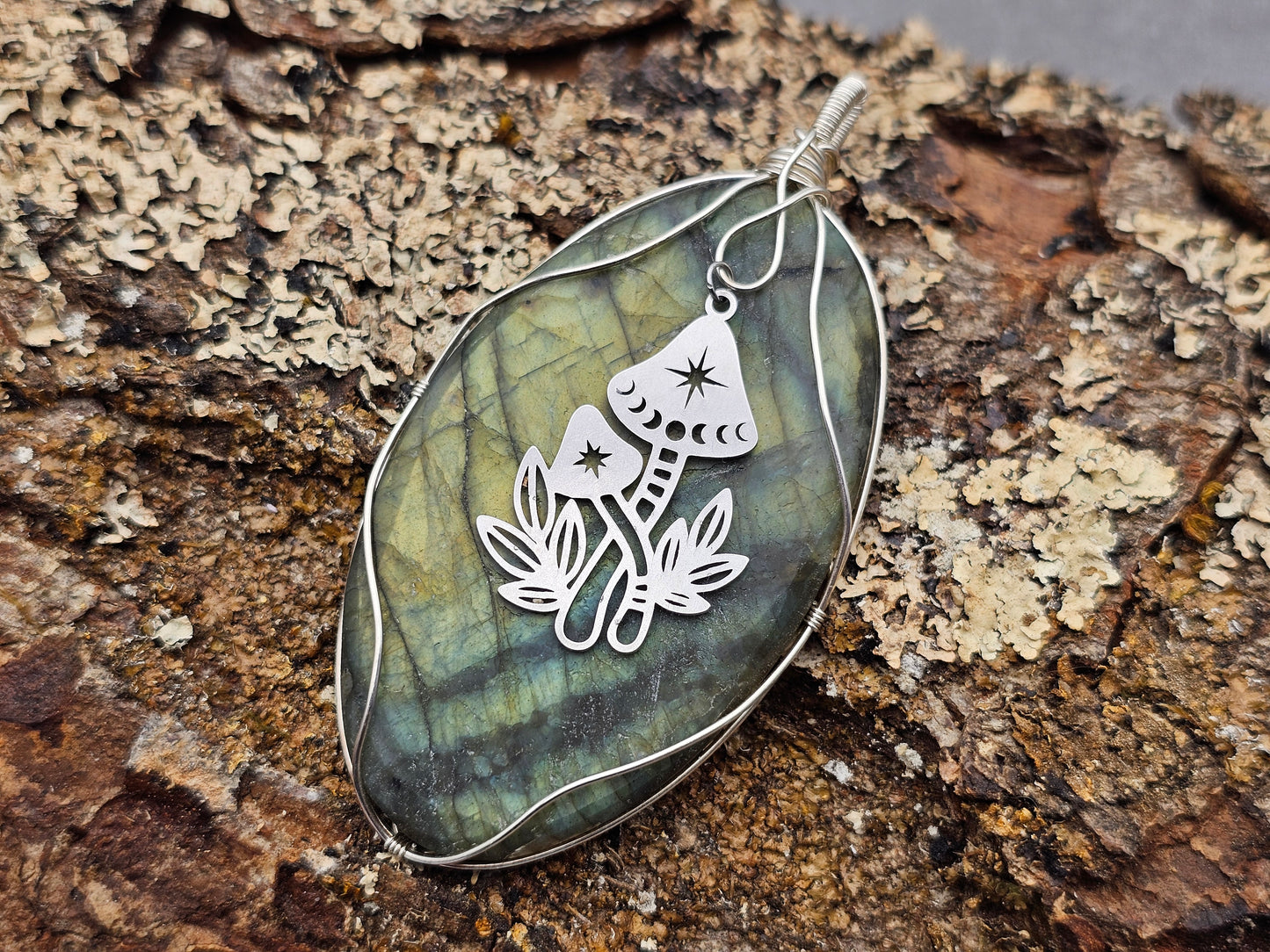 Labradorit matt | Pilze | 925er Silber | Edelstein Anhänger