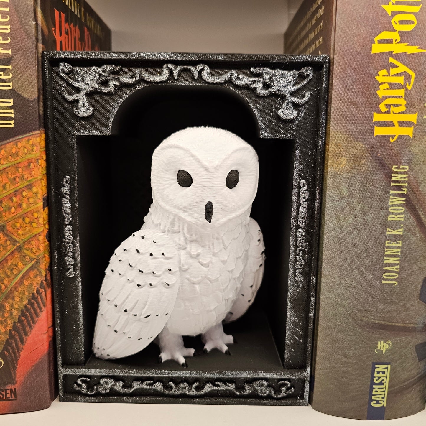 Book Nook Schneeeule Silber | 3D Druck | Buchstütze | Dekoration Bücherregal