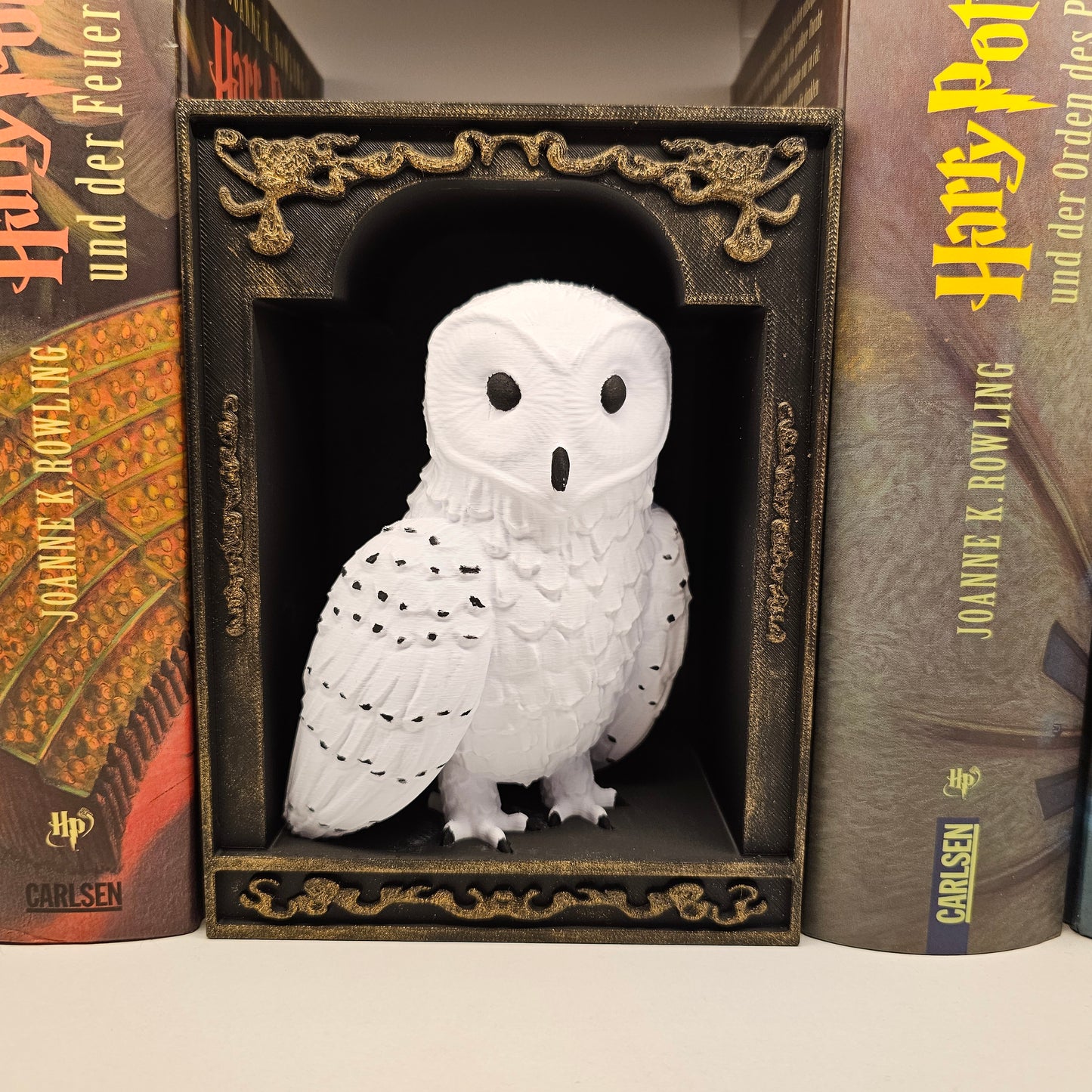 Book Nook Schneeeule Gold | 3D Druck | Buchstütze | Dekoration Bücherregal