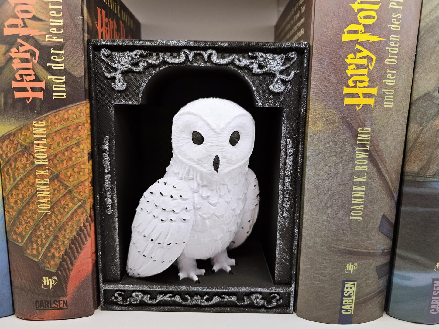 Book Nook Schneeeule Silber | 3D Druck | Buchstütze | Dekoration Bücherregal