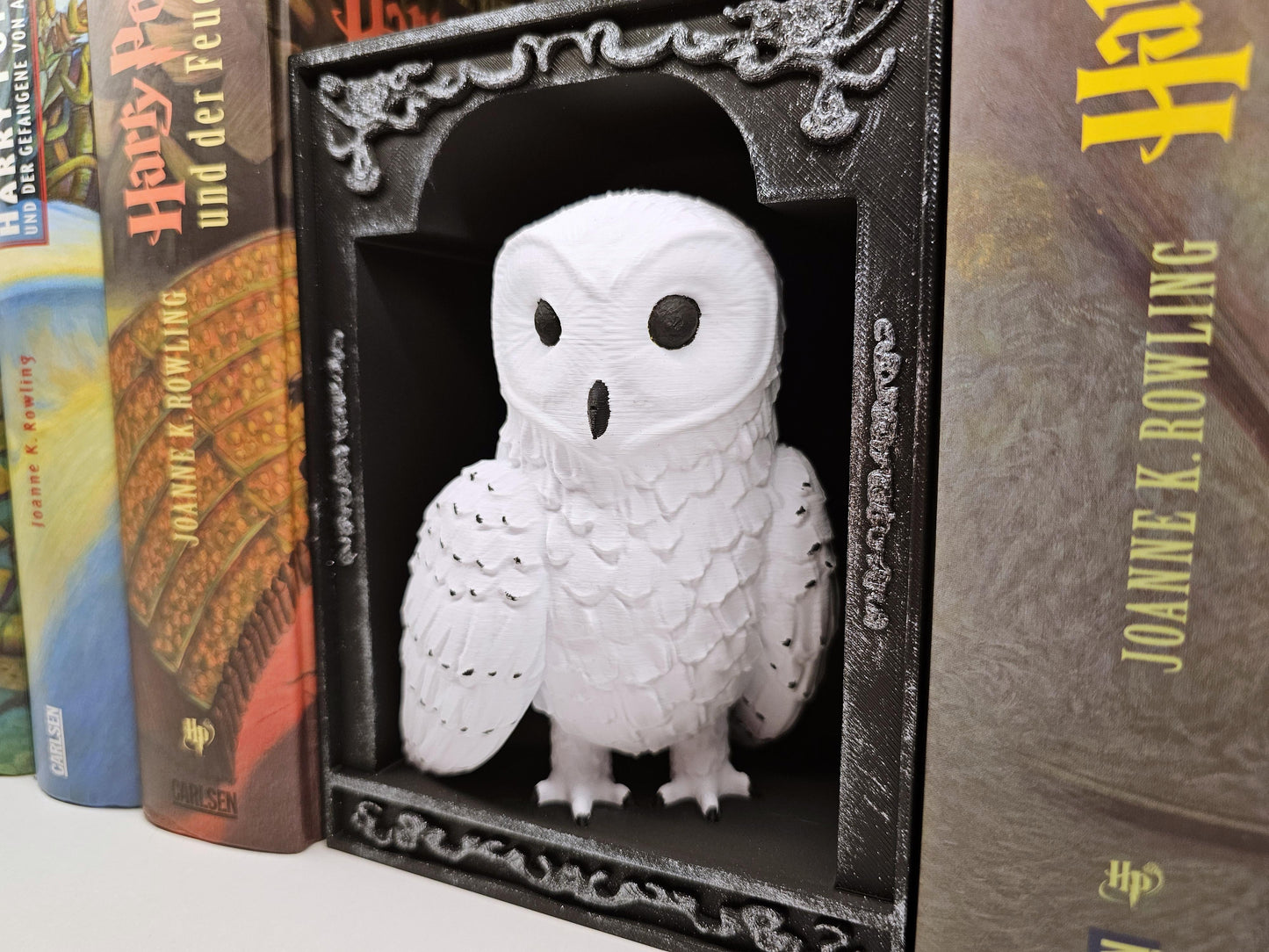 Book Nook Schneeeule Silber | 3D Druck | Buchstütze | Dekoration Bücherregal