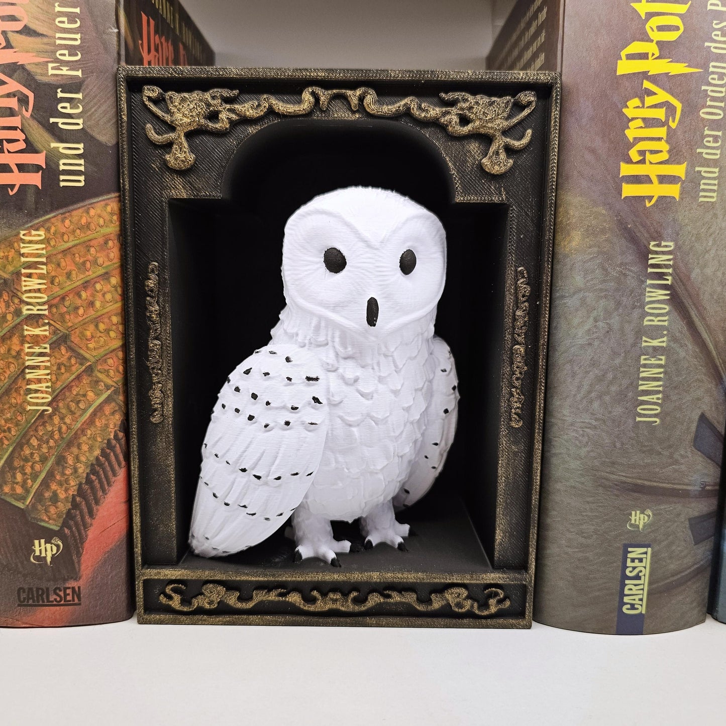 Book Nook Schneeeule Gold | 3D Druck | Buchstütze | Dekoration Bücherregal