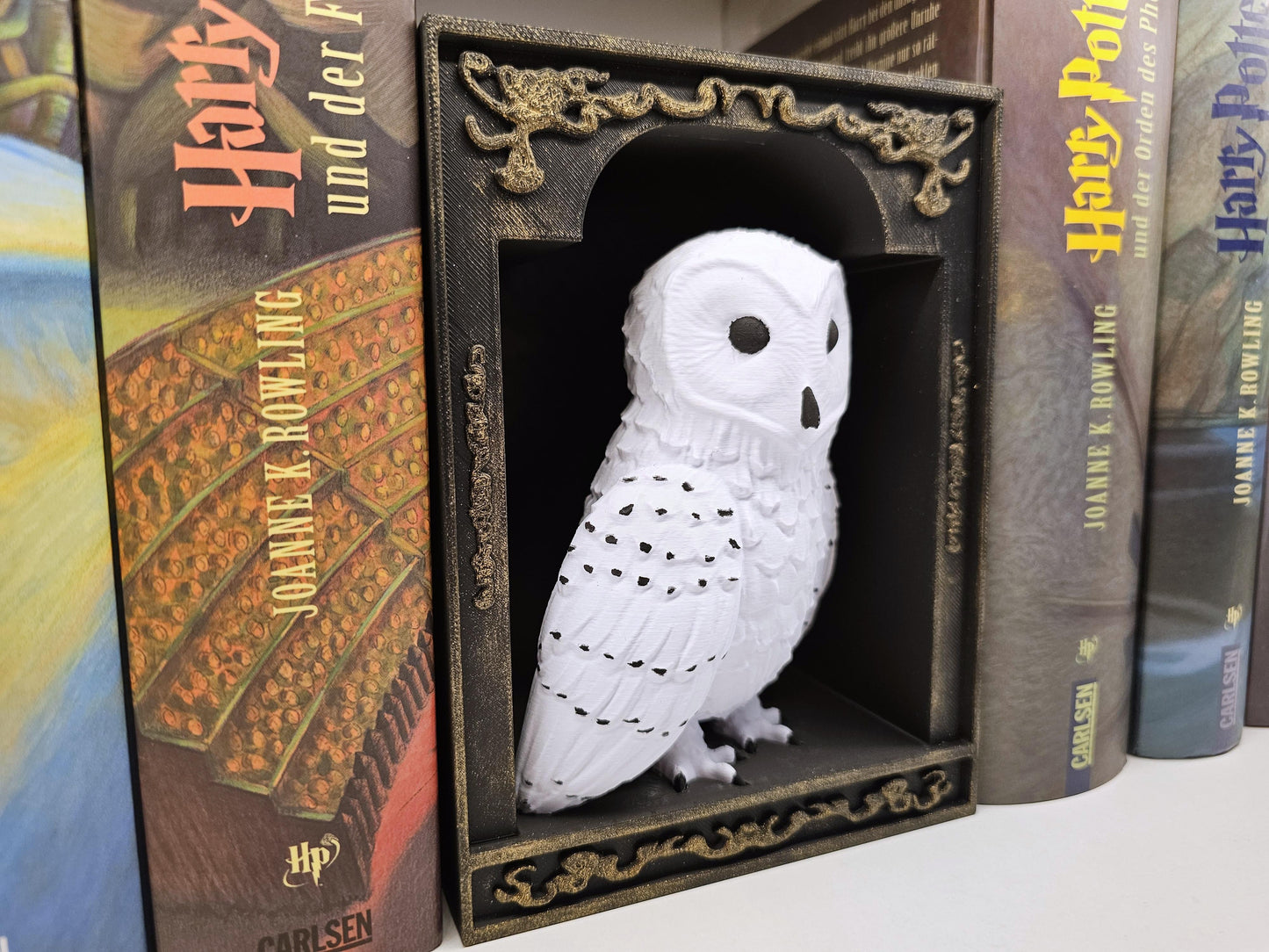Book Nook Schneeeule Gold | 3D Druck | Buchstütze | Dekoration Bücherregal