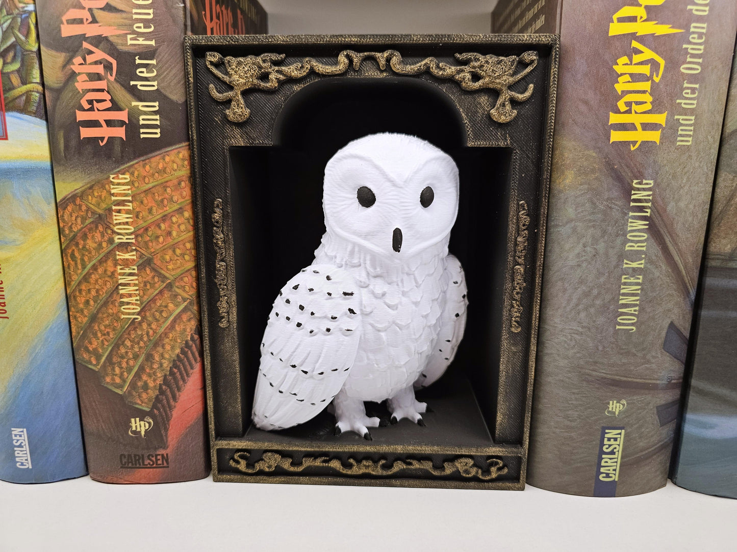 Book Nook Schneeeule Gold | 3D Druck | Buchstütze | Dekoration Bücherregal