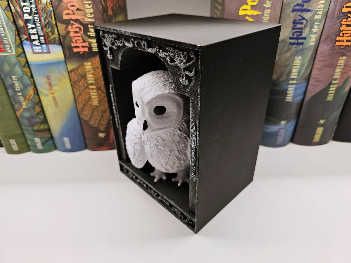 Book Nook Schneeeule Silber | 3D Druck | Buchstütze | Dekoration Bücherregal
