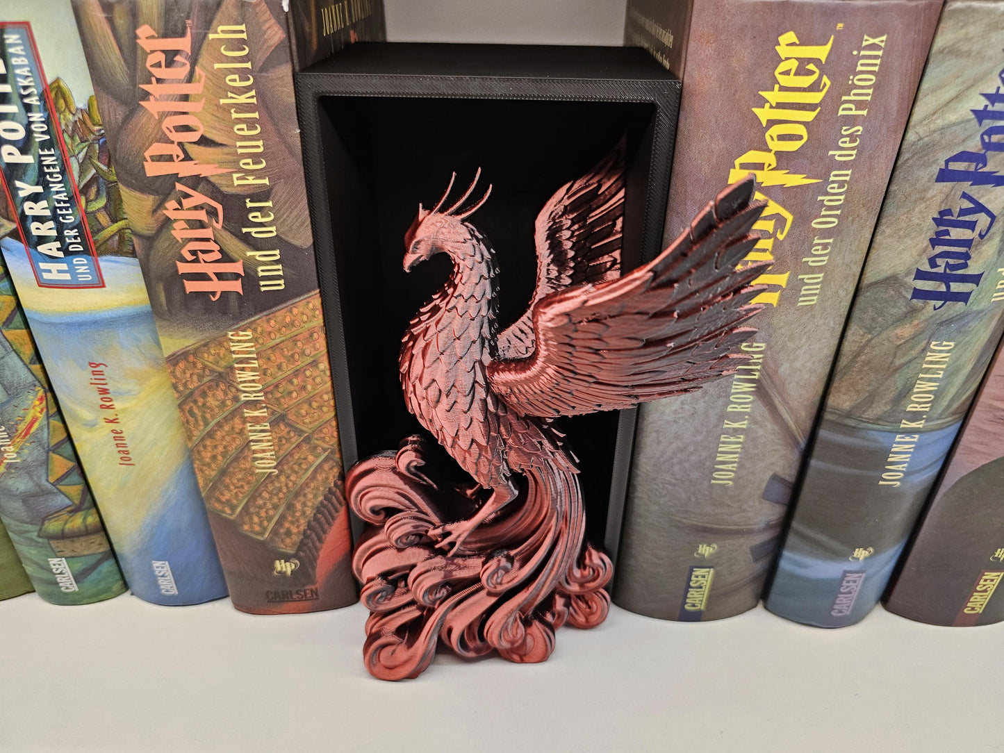 Book Nook Phoenix Rot/Schwarz glänzend | 3D Druck | Buchstütze | Dekoration Bücherregal