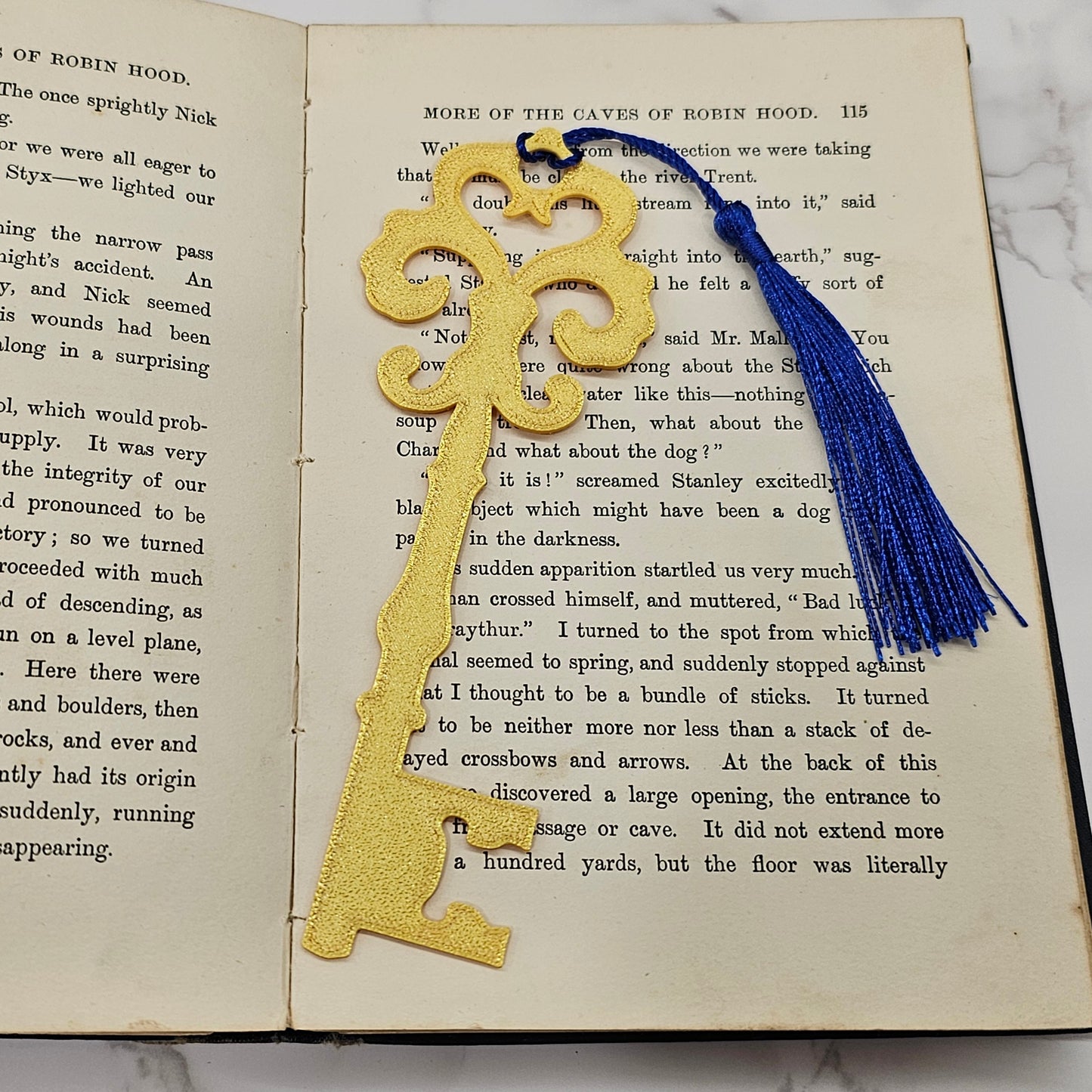Lesezeichen Antiker Schlüssel Gold mit Quaste Blau | 3D Druck | Bookmark