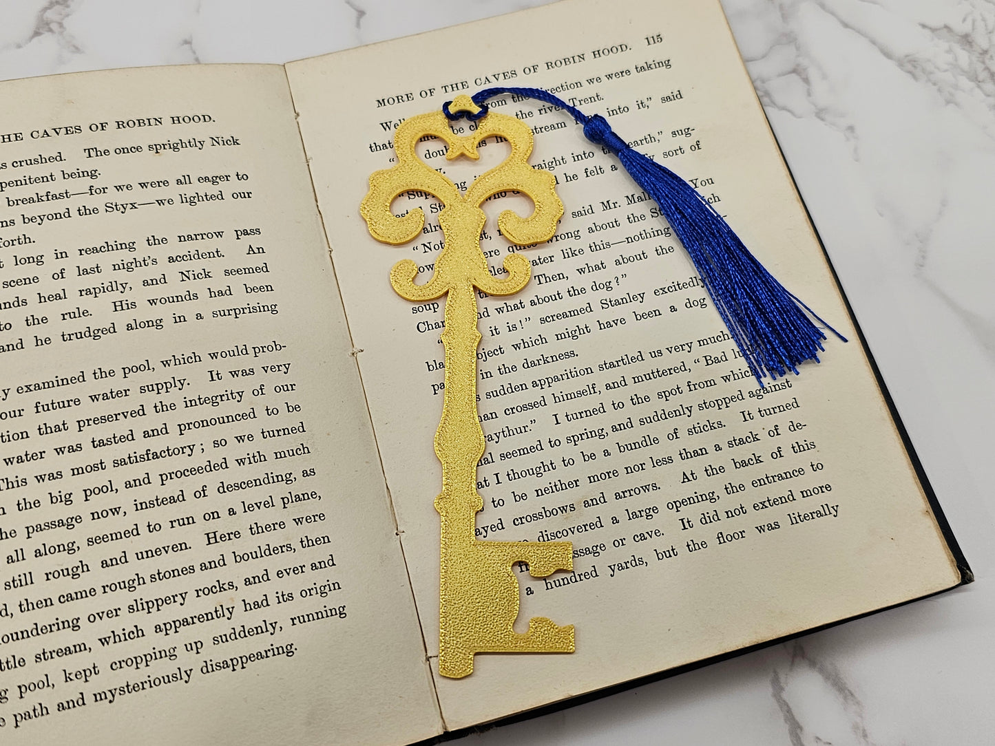 Lesezeichen Antiker Schlüssel Gold mit Quaste Blau | 3D Druck | Bookmark