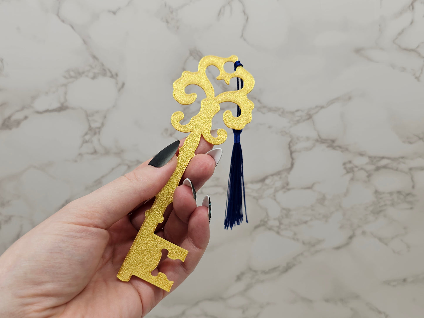 Lesezeichen Antiker Schlüssel Gold mit Quaste Blau | 3D Druck | Bookmark