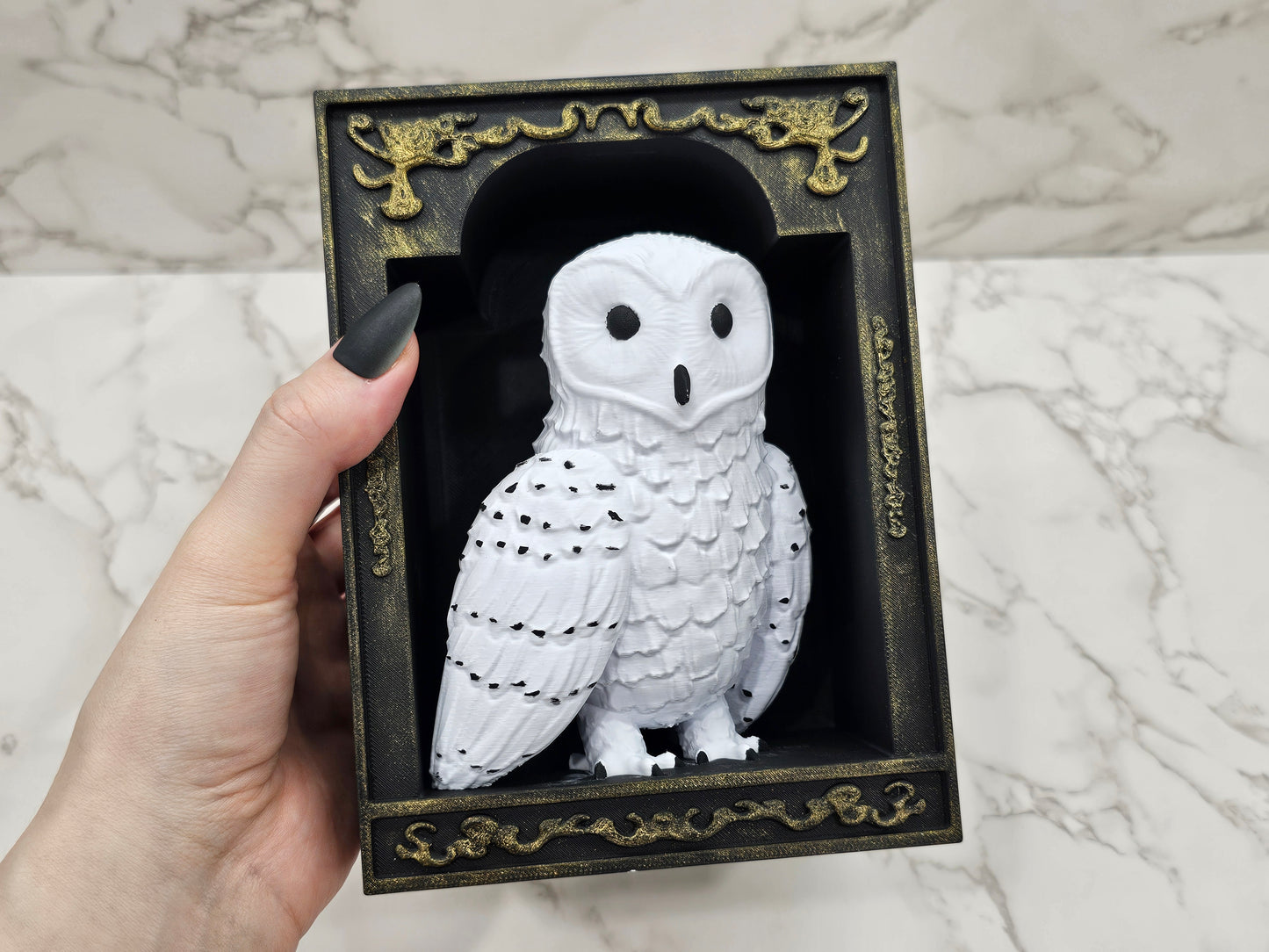 Book Nook Schneeeule Gold | 3D Druck | Buchstütze | Dekoration Bücherregal
