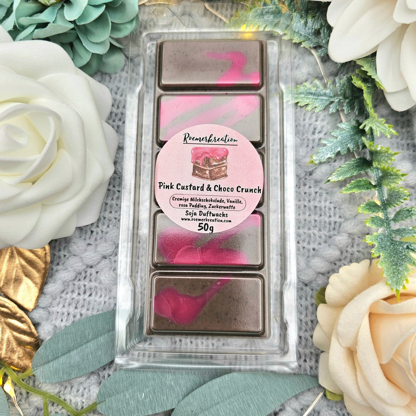 Tafel 50 g | Pink Custard & Choco Crunch | Duftwachs