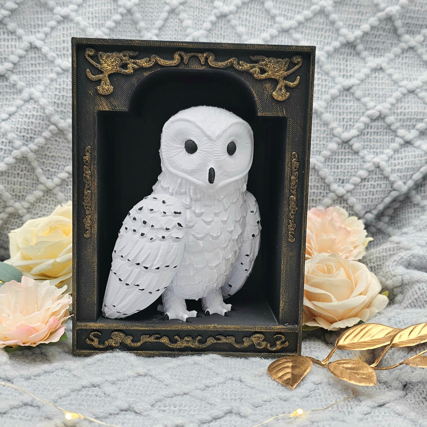 Book Nook Schneeeule Gold | 3D Druck | Buchstütze | Dekoration Bücherregal