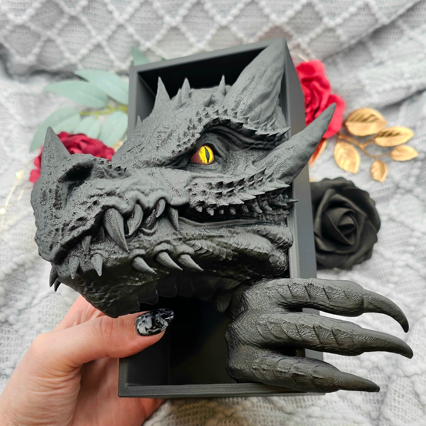 Book Nook Drache Schwarz Set/Einzeln | 3D Druck | Buchstütze | Dekoration Bücherregal