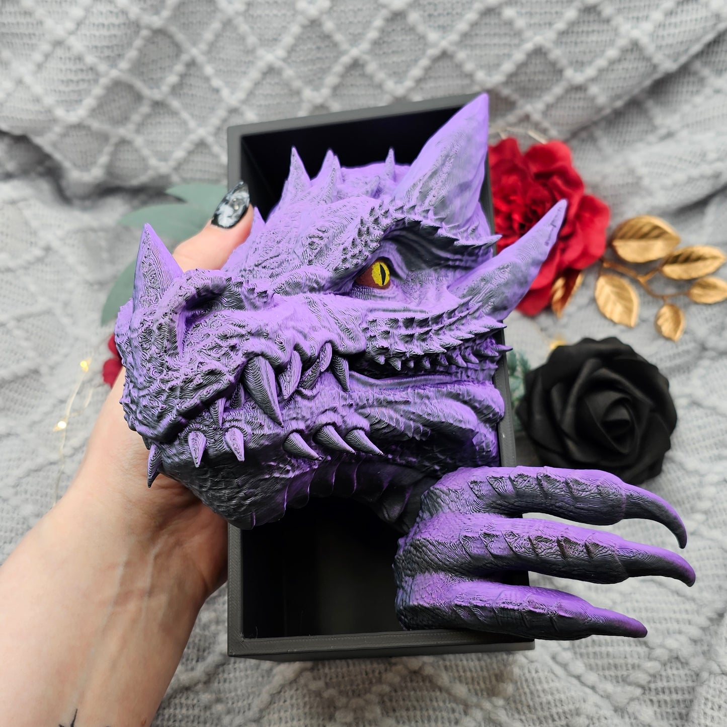 Book Nook Drache Multicolor Lila/Schwarz Set/Einzeln | 3D Druck | Buchstütze | Dekoration Bücherregal