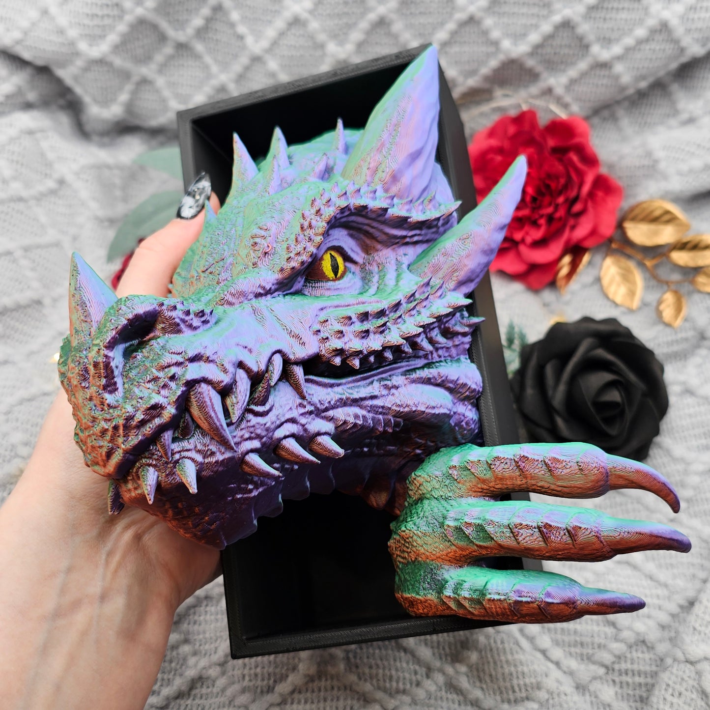Book Nook Drache Multicolor Grün/Lila/Kupfer Set/Einzeln | 3D Druck | Buchstütze | Dekoration Bücherregal