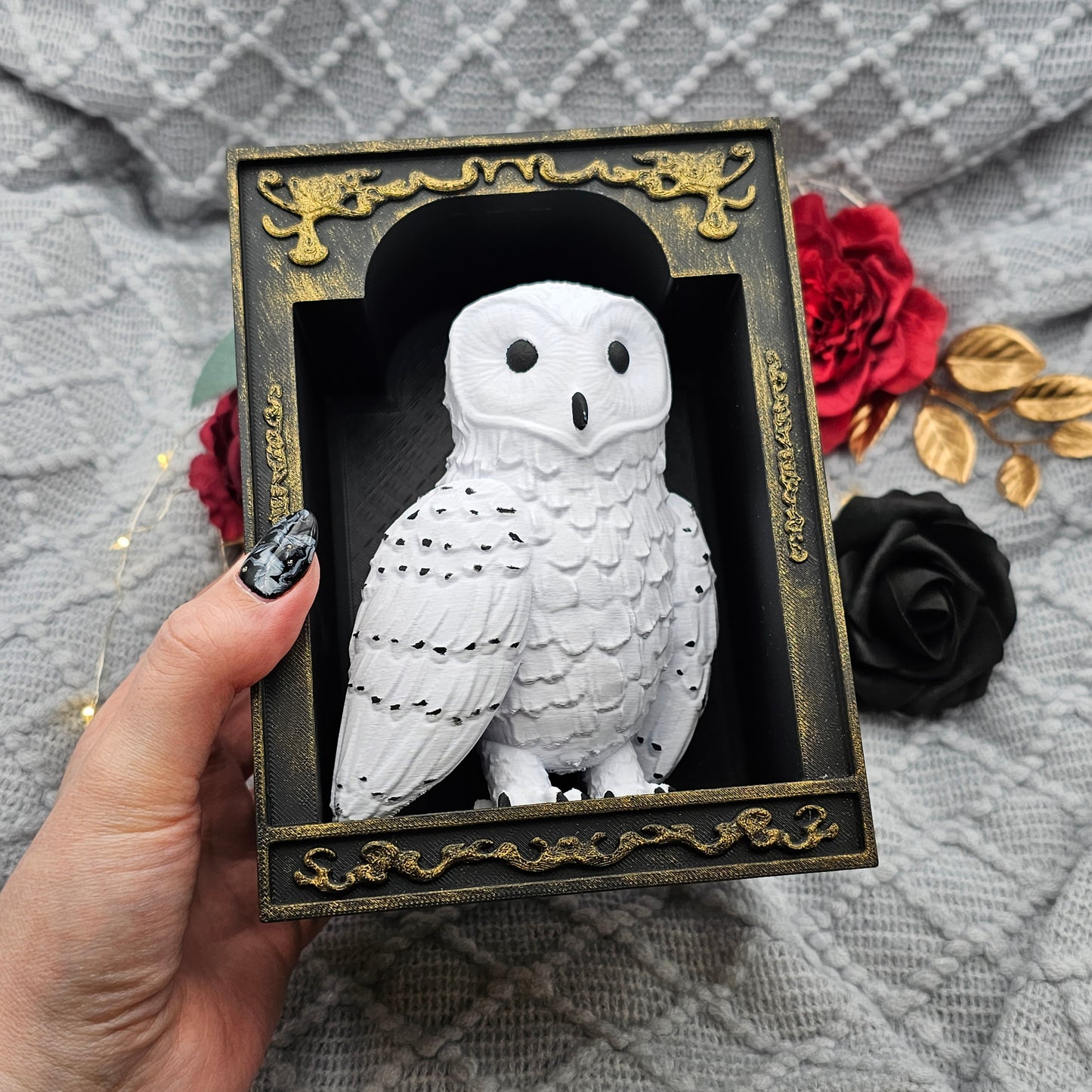 Book Nook Schneeeule Gold | 3D Druck | Buchstütze | Dekoration Bücherregal