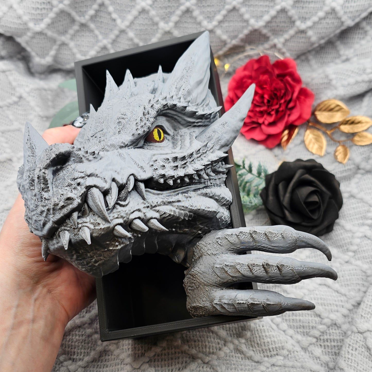 Book Nook Drache Silberschwarz Set/Einzeln | 3D Druck | Buchstütze | Dekoration Bücherregal