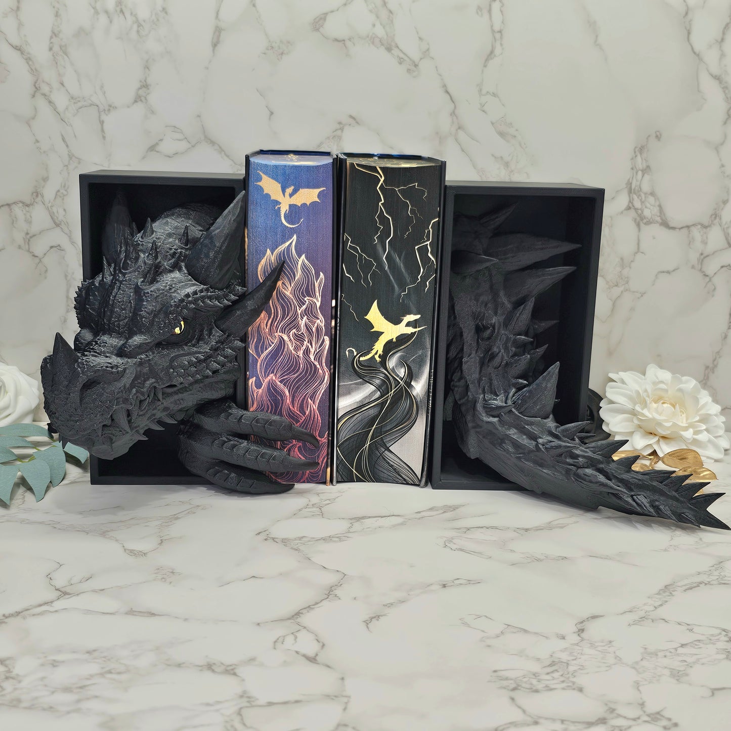Book Nook Drache Schwarz Set/Einzeln | 3D Druck | Buchstütze | Dekoration Bücherregal