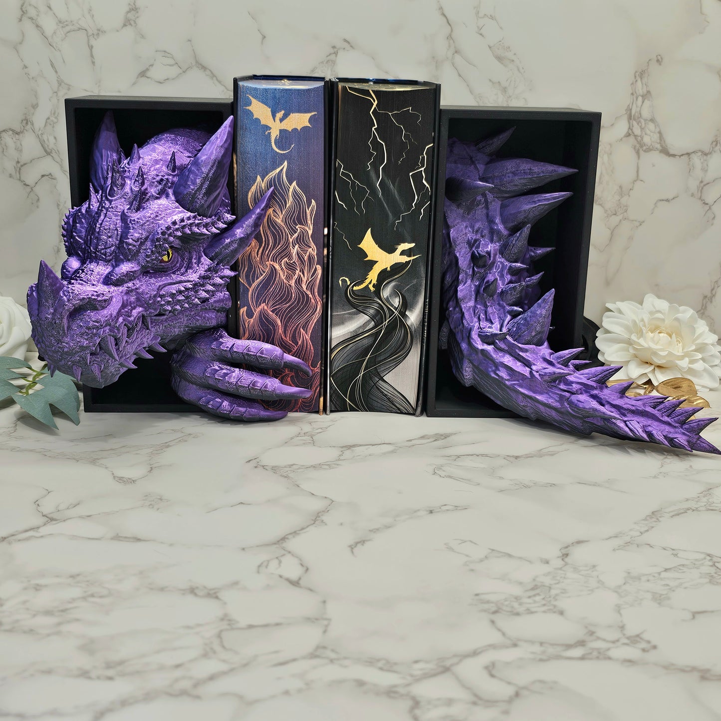 Book Nook Drache Multicolor Lila/Schwarz Set/Einzeln | 3D Druck | Buchstütze | Dekoration Bücherregal