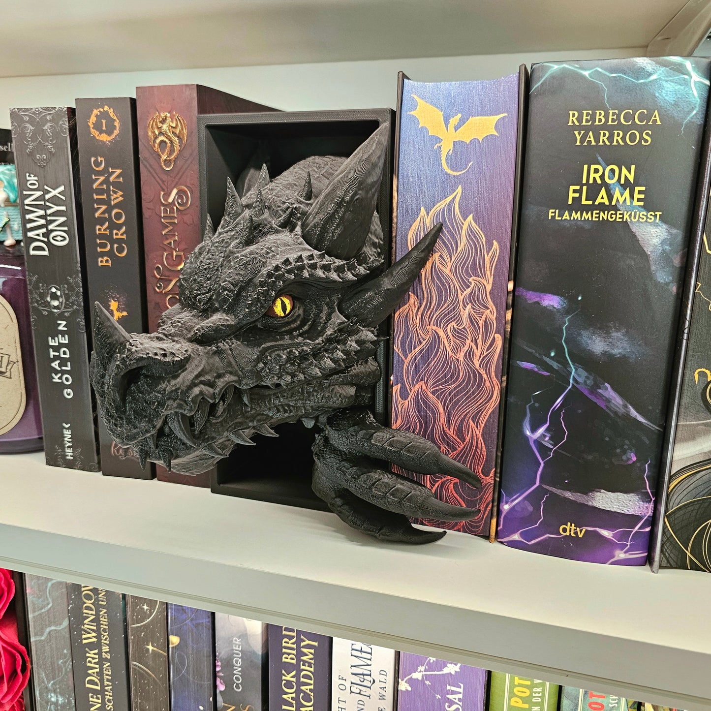 Book Nook Drache Schwarz Set/Einzeln | 3D Druck | Buchstütze | Dekoration Bücherregal