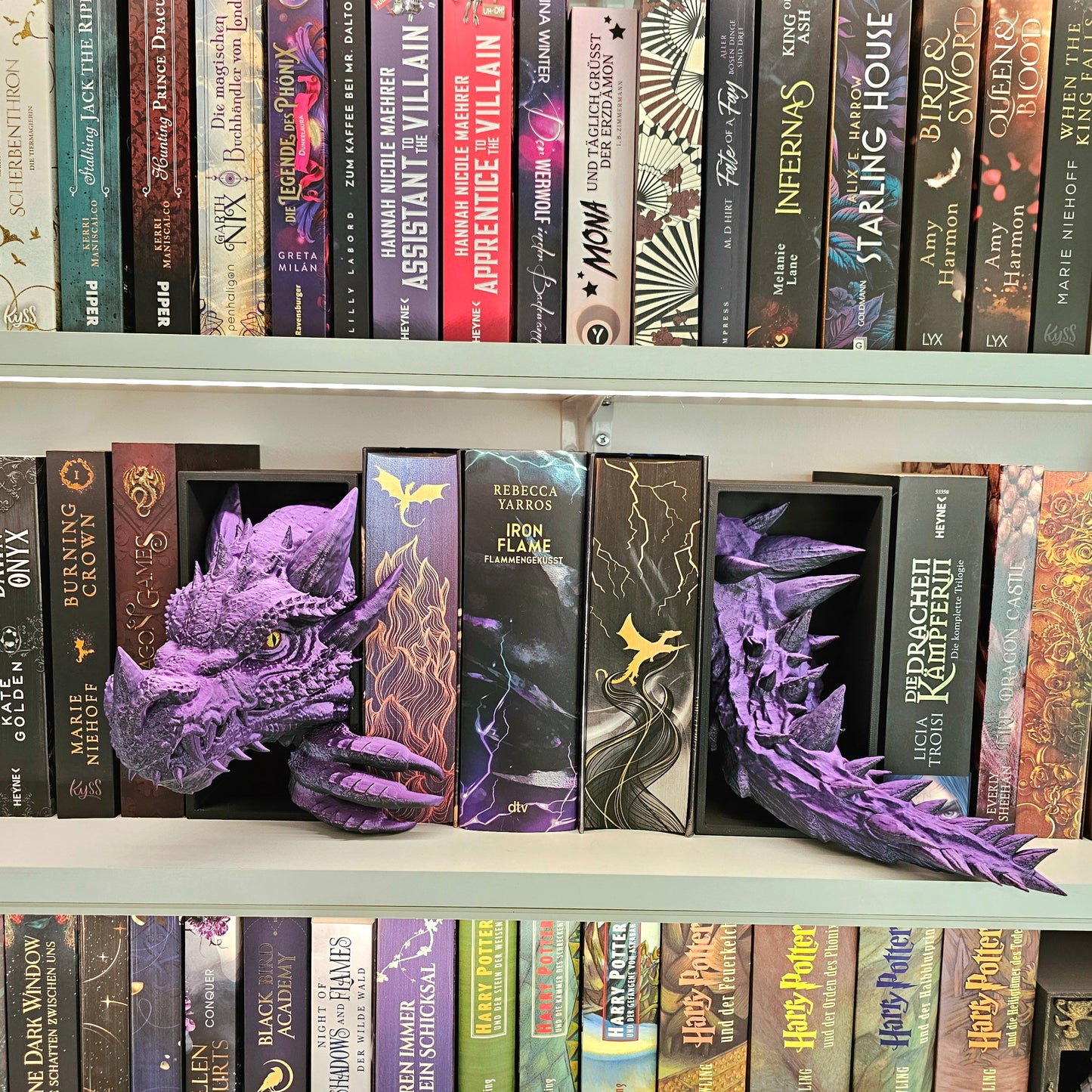Book Nook Drache Multicolor Lila/Schwarz Set/Einzeln | 3D Druck | Buchstütze | Dekoration Bücherregal