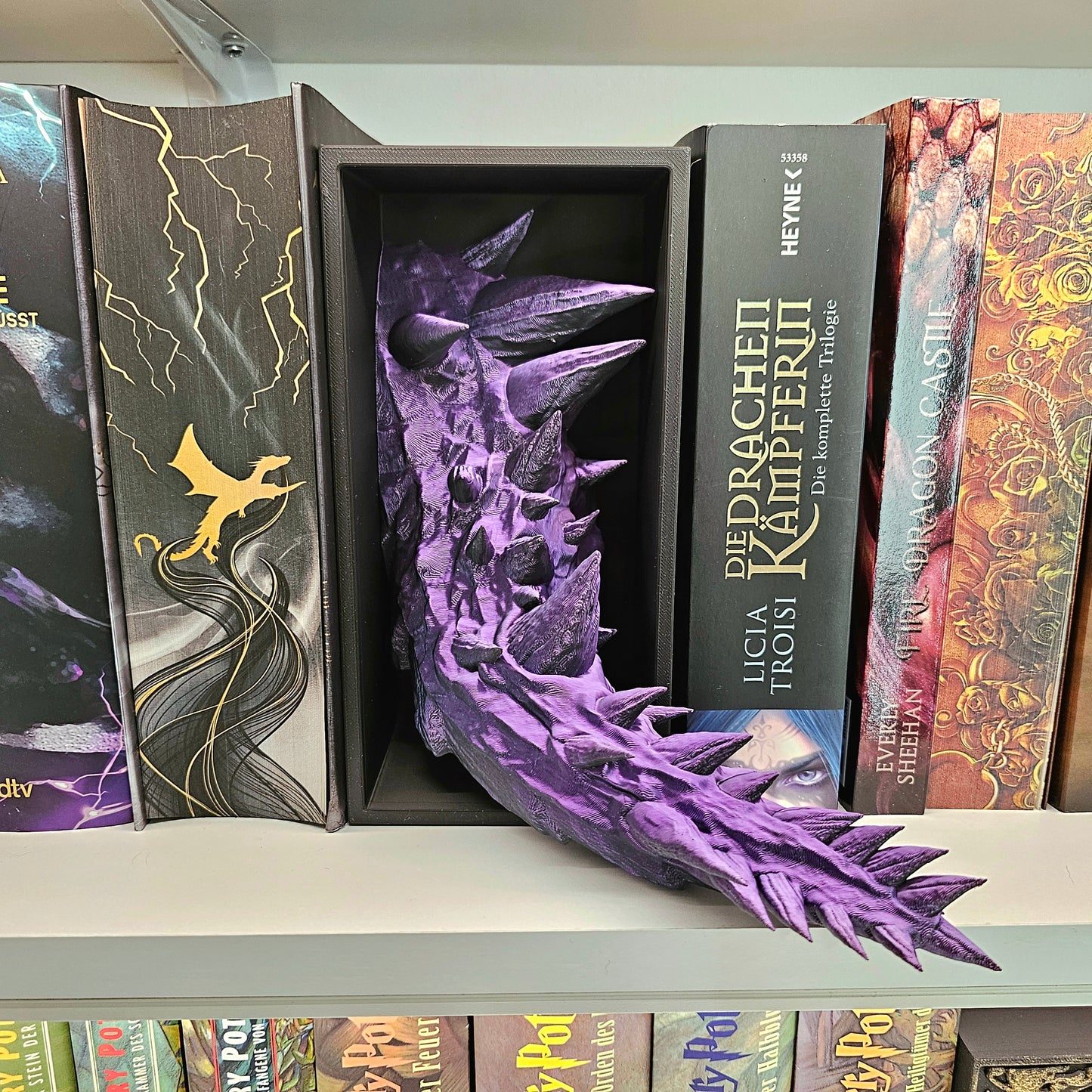 Book Nook Drache Multicolor Lila/Schwarz Set/Einzeln | 3D Druck | Buchstütze | Dekoration Bücherregal
