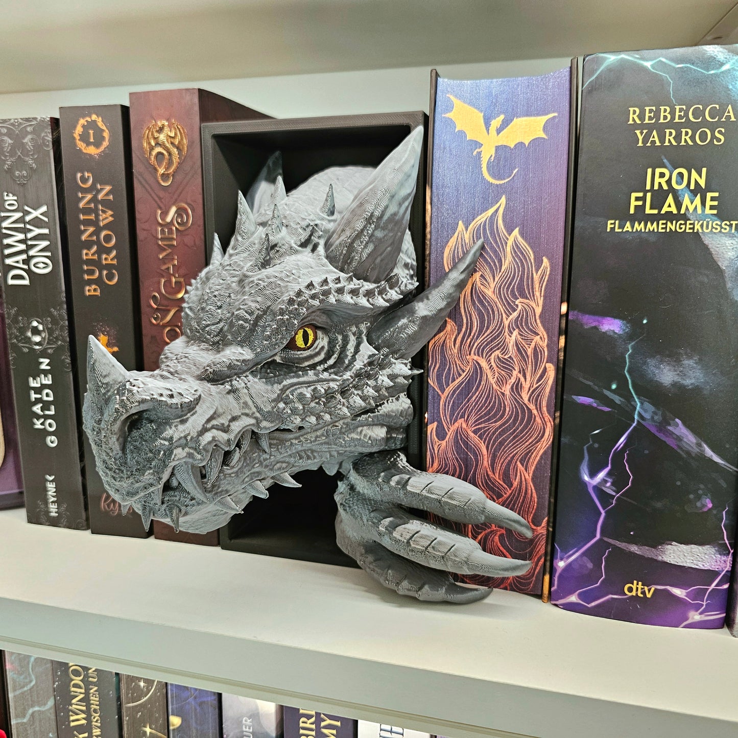 Book Nook Drache Silberschwarz Set/Einzeln | 3D Druck | Buchstütze | Dekoration Bücherregal