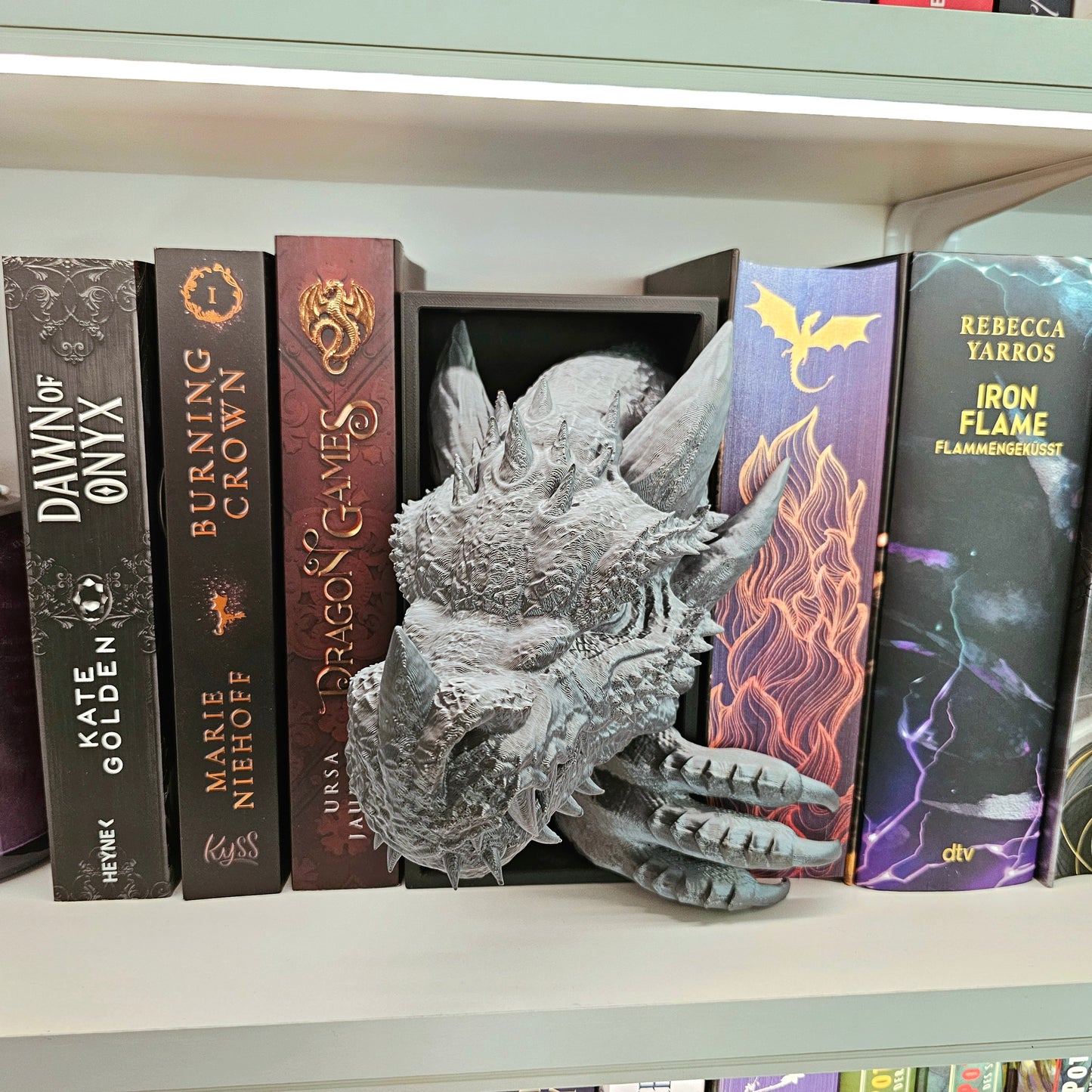 Book Nook Drache Silberschwarz Set/Einzeln | 3D Druck | Buchstütze | Dekoration Bücherregal
