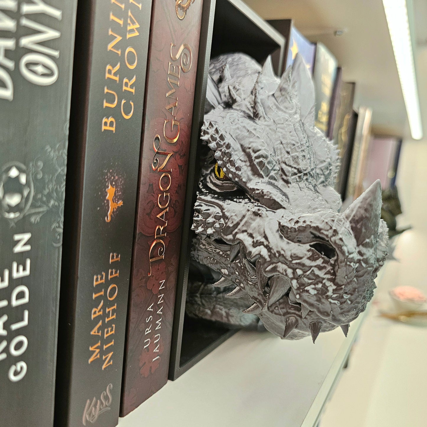 Book Nook Drache Silberschwarz Set/Einzeln | 3D Druck | Buchstütze | Dekoration Bücherregal