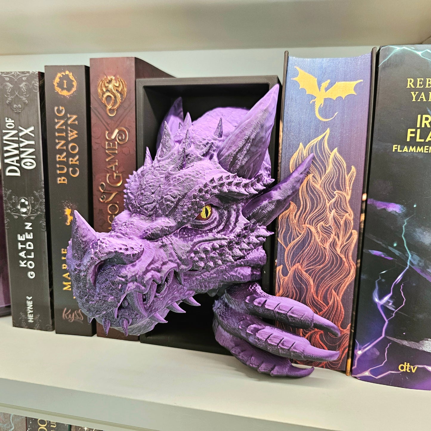 Book Nook Drache Multicolor Lila/Schwarz Set/Einzeln | 3D Druck | Buchstütze | Dekoration Bücherregal