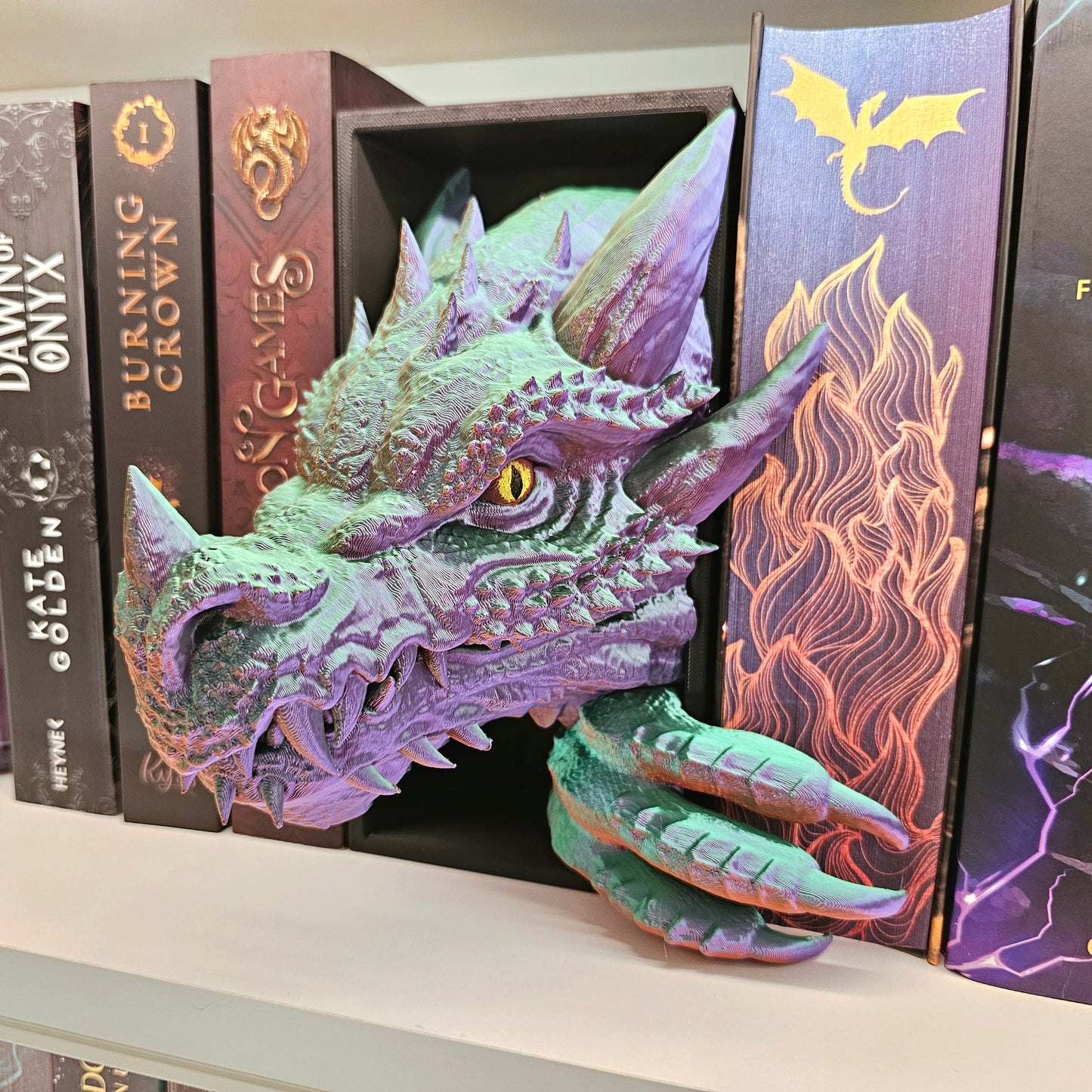 Book Nook Drache Multicolor Grün/Lila/Kupfer Set/Einzeln | 3D Druck | Buchstütze | Dekoration Bücherregal