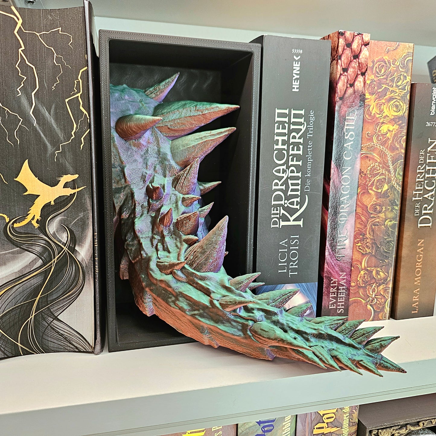 Book Nook Drache Multicolor Grün/Lila/Kupfer Set/Einzeln | 3D Druck | Buchstütze | Dekoration Bücherregal