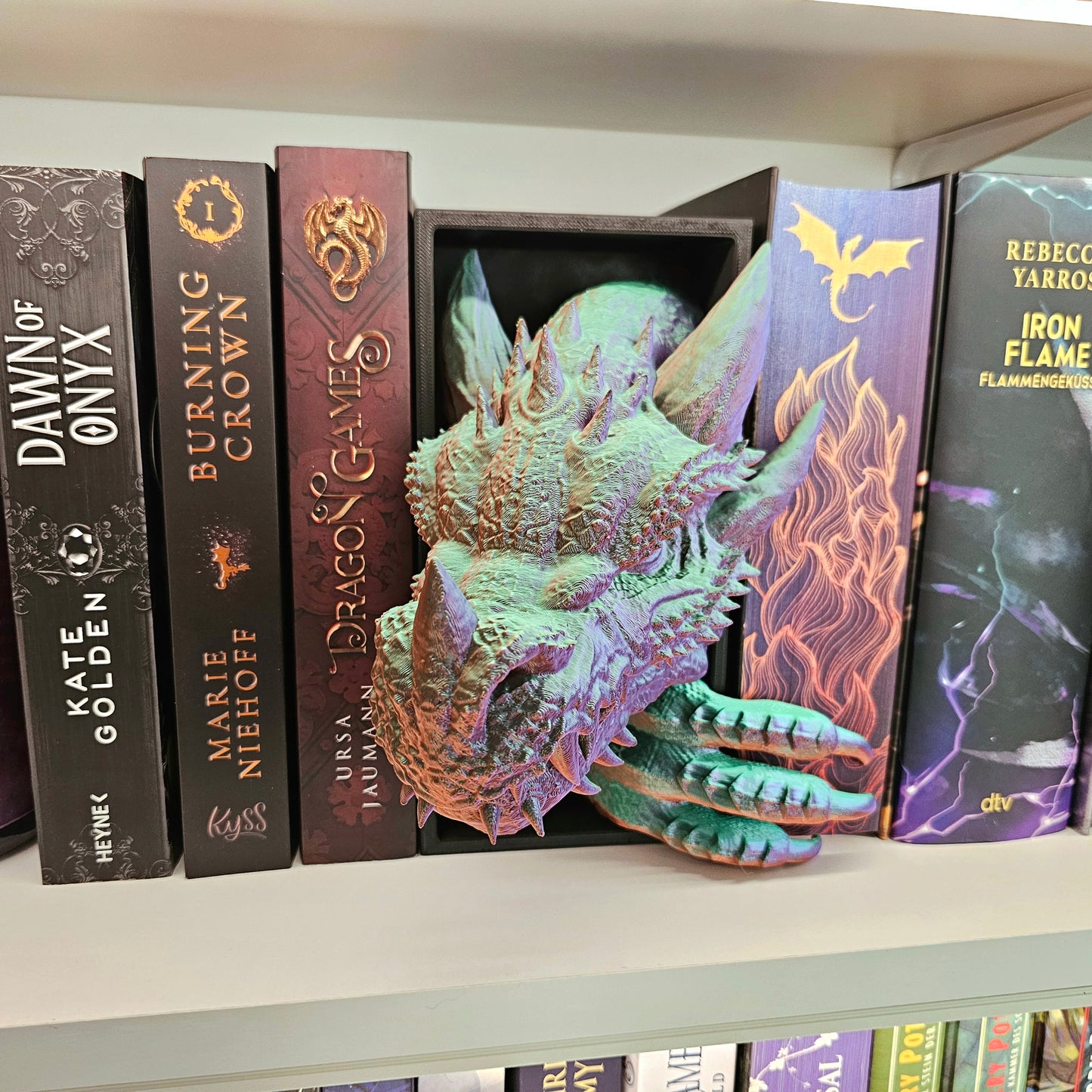 Book Nook Drache Multicolor Grün/Lila/Kupfer Set/Einzeln | 3D Druck | Buchstütze | Dekoration Bücherregal