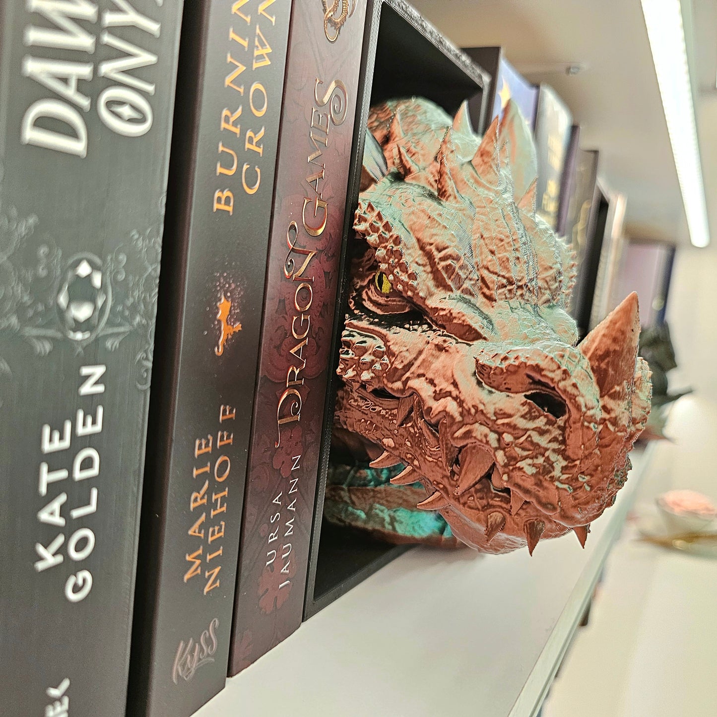 Book Nook Drache Multicolor Grün/Lila/Kupfer Set/Einzeln | 3D Druck | Buchstütze | Dekoration Bücherregal