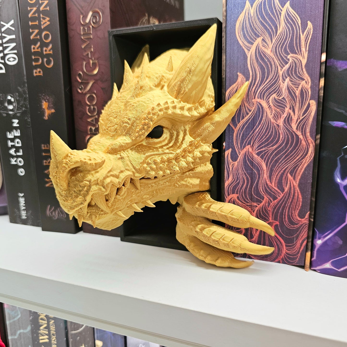 Book Nook Drache Gold/Schwarz Klein | Set/Einzeln | 3D Druck | Buchstütze | Dekoration Bücherregal