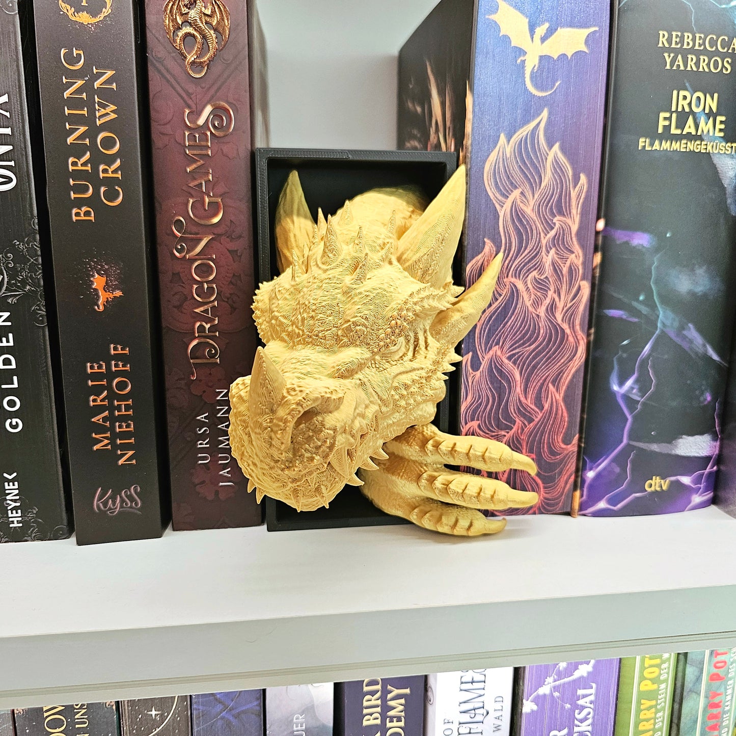 Book Nook Drache Gold/Schwarz Klein | Set/Einzeln | 3D Druck | Buchstütze | Dekoration Bücherregal