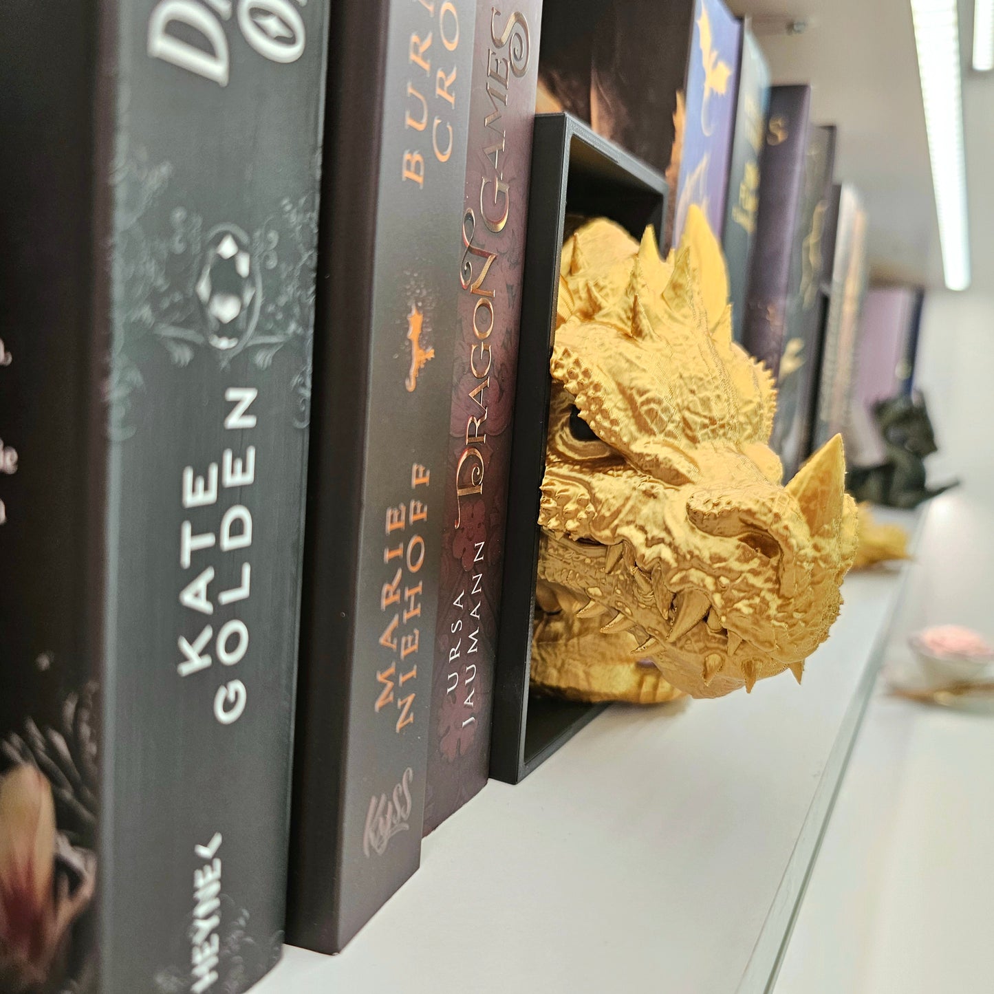 Book Nook Drache Gold/Schwarz Klein | Set/Einzeln | 3D Druck | Buchstütze | Dekoration Bücherregal