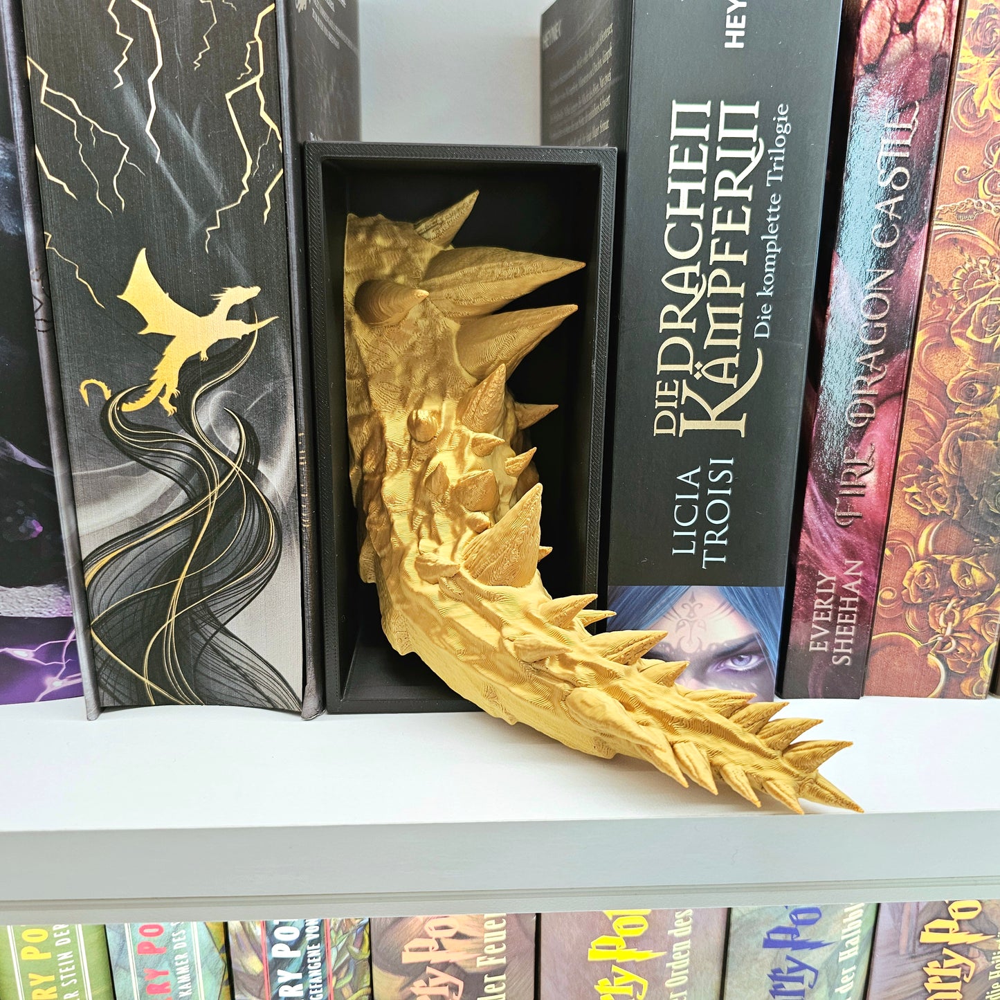 Book Nook Drache Gold/Schwarz Klein | Set/Einzeln | 3D Druck | Buchstütze | Dekoration Bücherregal