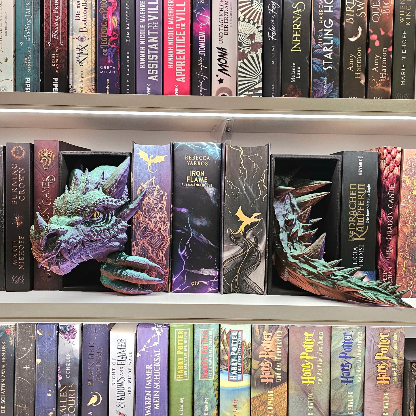 Book Nook Drache Multicolor Grün/Lila/Kupfer Set/Einzeln | 3D Druck | Buchstütze | Dekoration Bücherregal