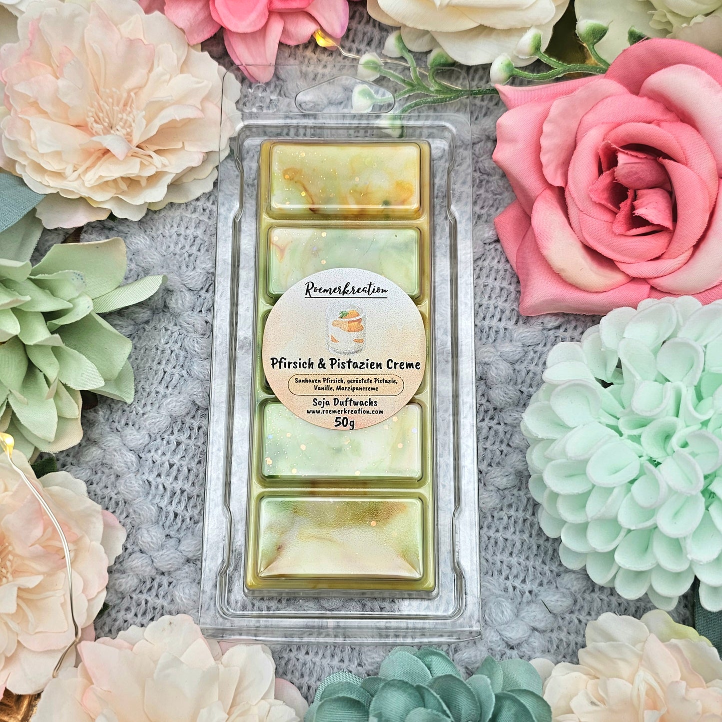 Tafel 50 g | Pfirsich & Pistazien Creme | Duftwachs