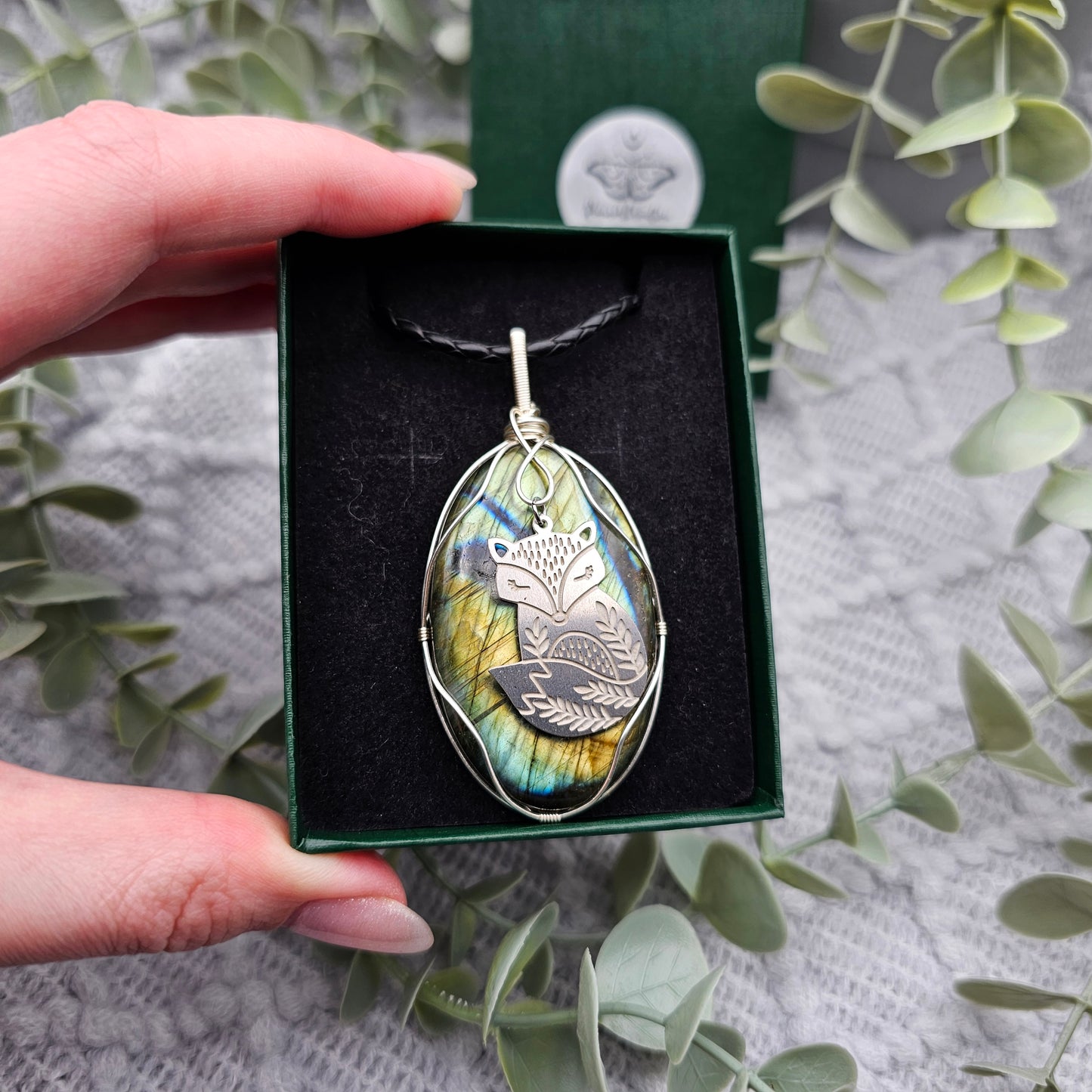 Labradorit & Fuchs Anhänger | Schmuckdraht | Edelstein Halskette