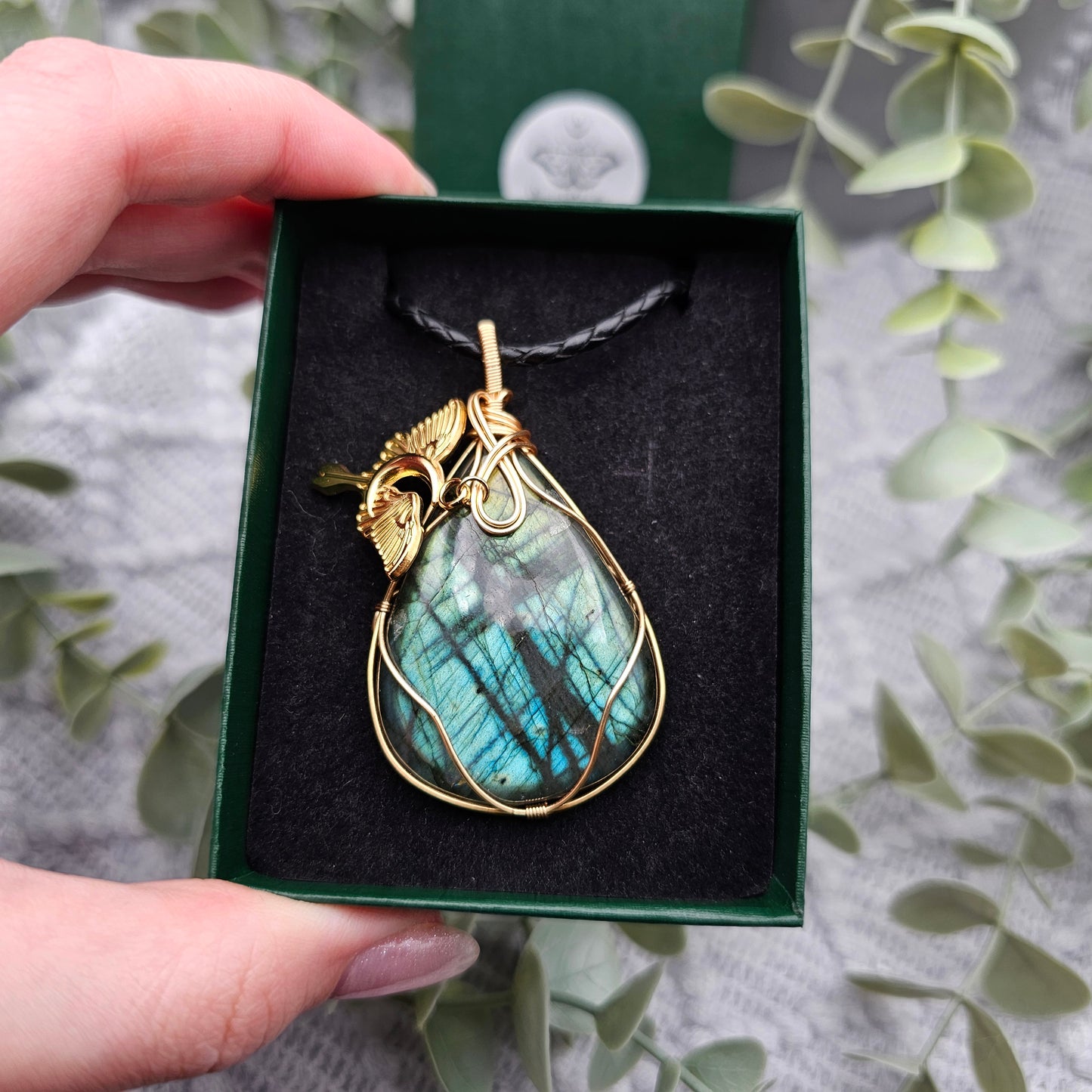 Labradorit & Motte Anhänger | Schmuckdraht | Edelstein Halskette