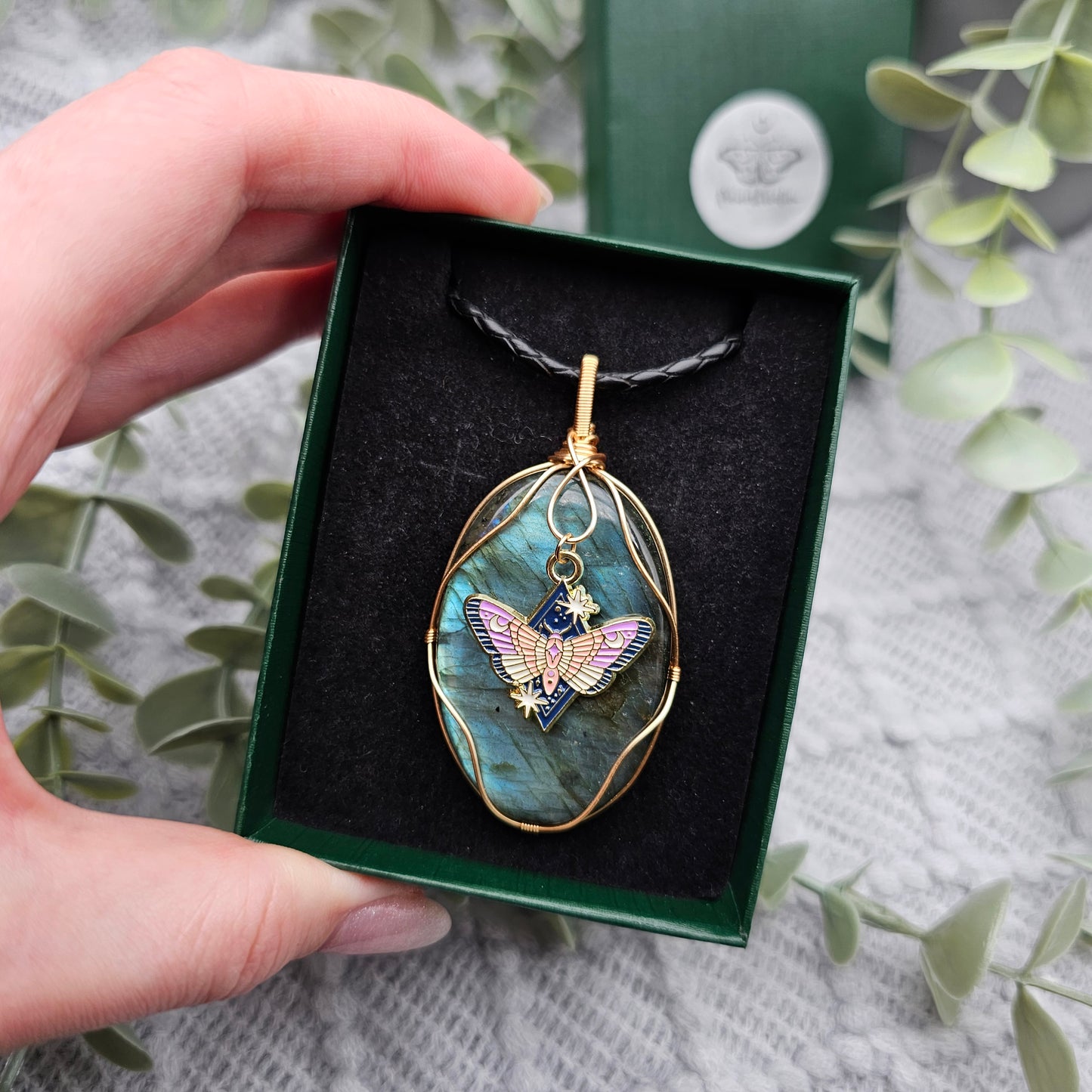 Labradorit & Motte Anhänger | Schmuckdraht | Edelstein Halskette