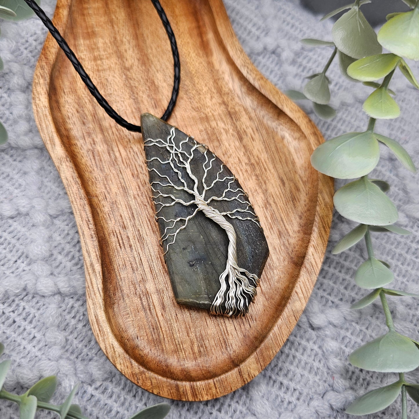 Labradorit roh Platte Lebensbaum Anhänger | Schmuckdraht | Edelstein Halskette