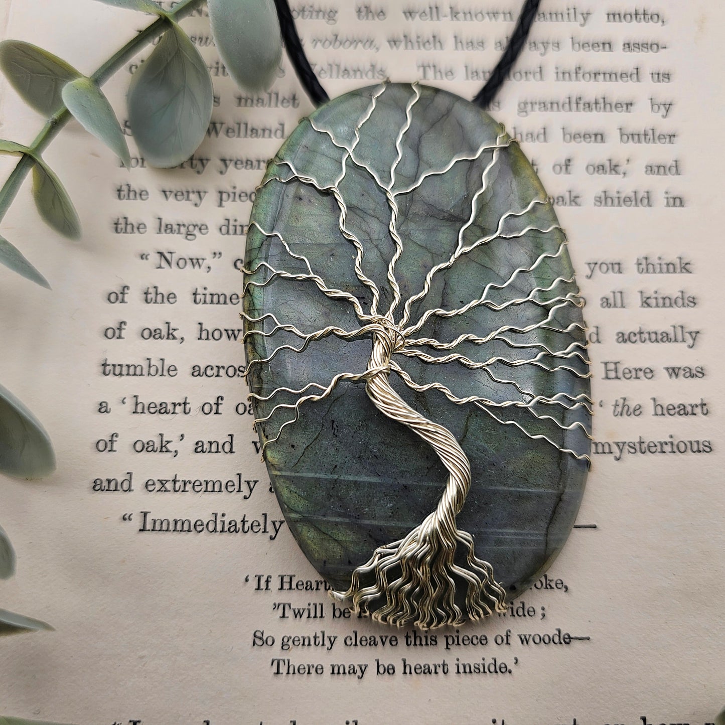 Labradorit Lebensbaum Anhänger | Schmuckdraht | Edelstein Halskette