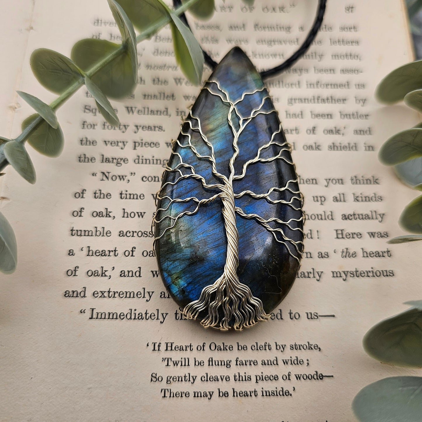 Labradorit Lebensbaum Anhänger | Schmuckdraht | Edelstein Halskette