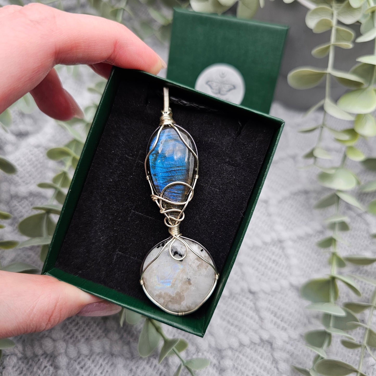 Labradorit & Regenbogen Mondstein Anhänger | Schmuckdraht | Edelstein Halskette