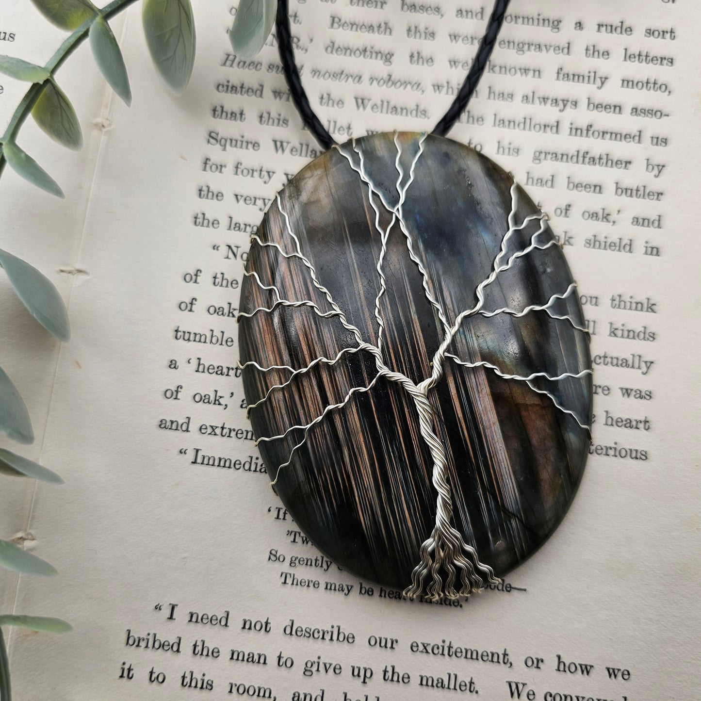 Labradorit Lebensbaum Anhänger | Schmuckdraht | Edelstein Halskette